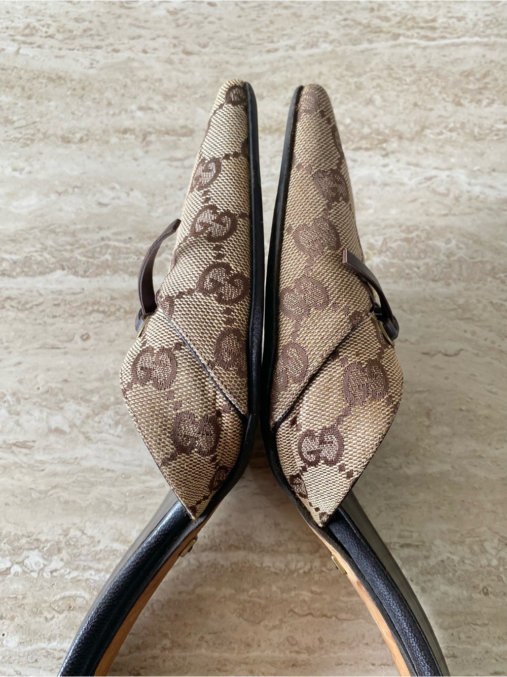 Vintage Gucci GG Canvas Tie Mule Heels - Picture 5 of 11